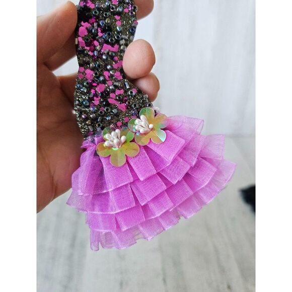 Fancy evening dress ornament pink beaded ruffle Xmas tree ornament - Picture 5 of 6